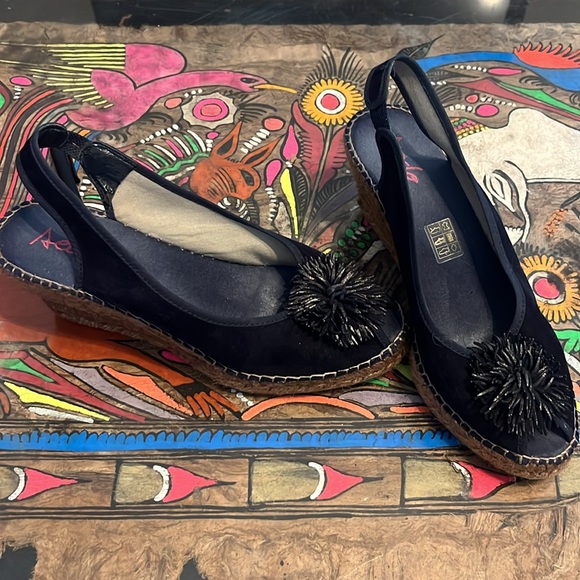 Aedo Spain Wedge Espadrilles Sandals Peep Toe Slingback Sz 39 Made in Spain - Picture 1 of 5